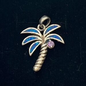 Sterling silver 950 palm tree pendant
Fire Opal and Purple stone
Stamped